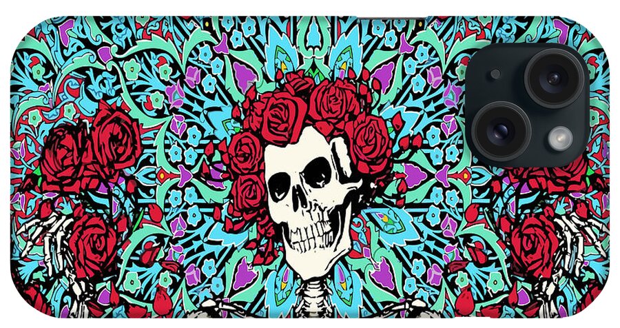 Grateful Dead iPhone Case featuring the digital art skeleton With Roses by Gd