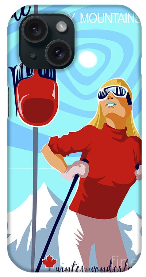 Retro Ski Poster iPhone 15 Case featuring the painting Ski Bunny retro ski poster by Sassan Filsoof