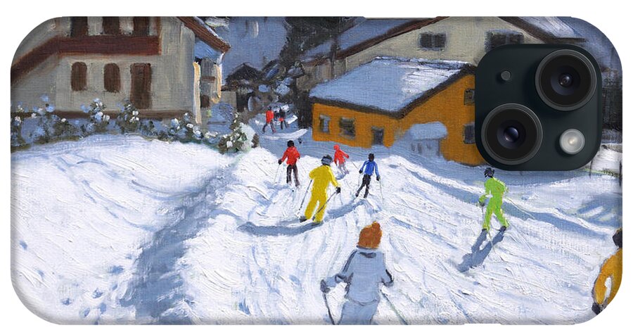 Selva iPhone Case featuring the painting Skiing into Val Gardena, Italy by Andrew Macara