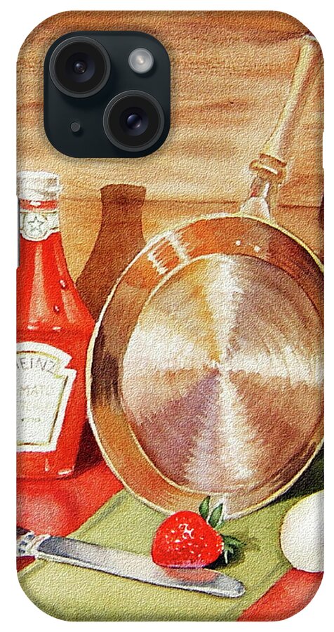 Breakfast iPhone Case featuring the painting Skillet Eggs And Heinz Ketchup Watercolor by Irina Sztukowski