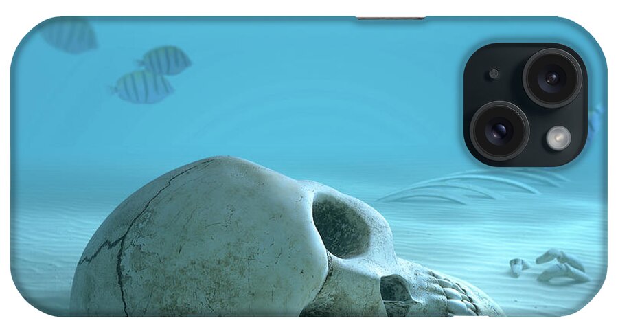 Skull iPhone Case featuring the photograph Skull on sandy ocean bottom by Johan Swanepoel