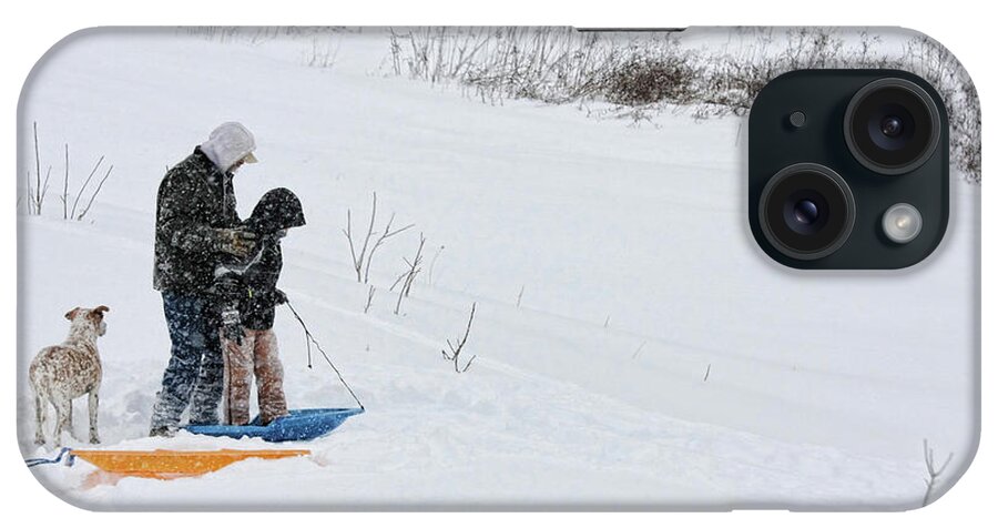 Boy iPhone Case featuring the photograph Sledding by Denise Romano