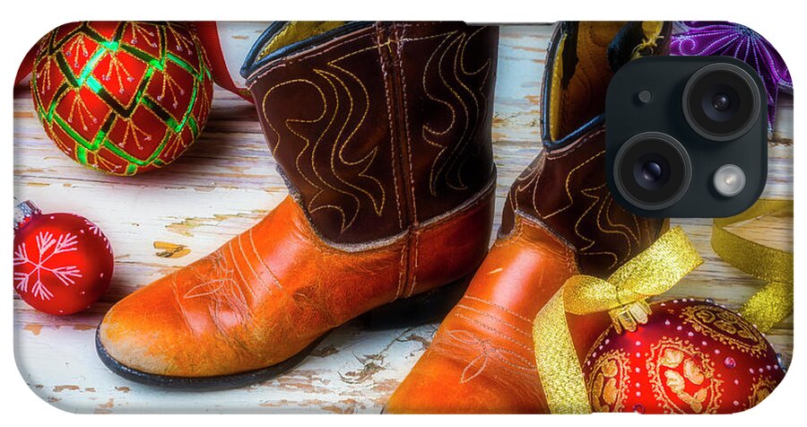 Small iPhone Case featuring the photograph Small Cowboy Boots Christmas by Garry Gay