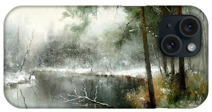 Russian Artists New Wave iPhone Case featuring the painting Small River in the Forest by Igor Medvedev