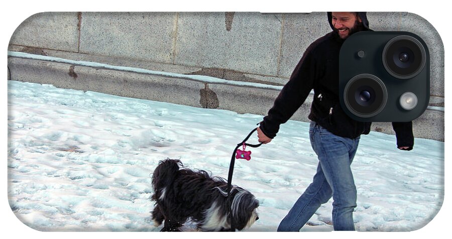 Dog iPhone Case featuring the photograph Smiling As He Walks His Dog by Cora Wandel