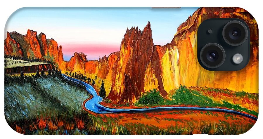  iPhone Case featuring the painting Smith Rock At Sunset 3 by James Dunbar