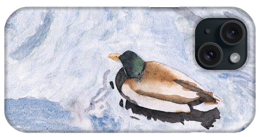 Watercolor iPhone Case featuring the painting Snake Lake Duck Sketch by Ken Powers