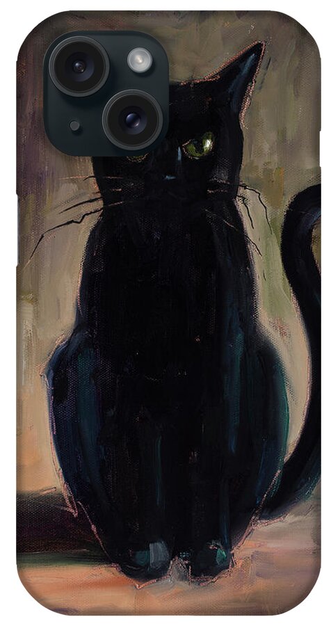 Black Cat iPhone Case featuring the painting Snickers by Billie Colson