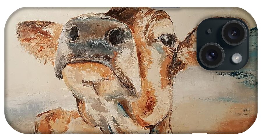 Cow iPhone Case featuring the painting Snooty Cow by Sunel De Lange