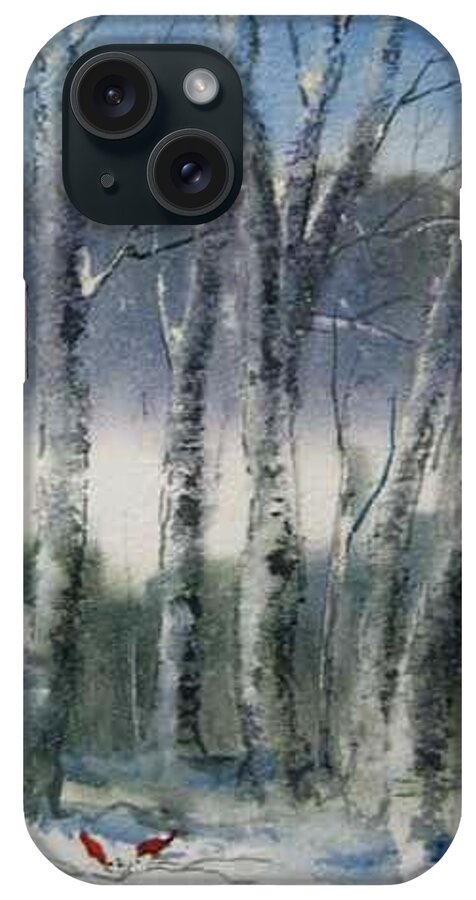  iPhone Case featuring the painting Snow Birch by Bobby Walters