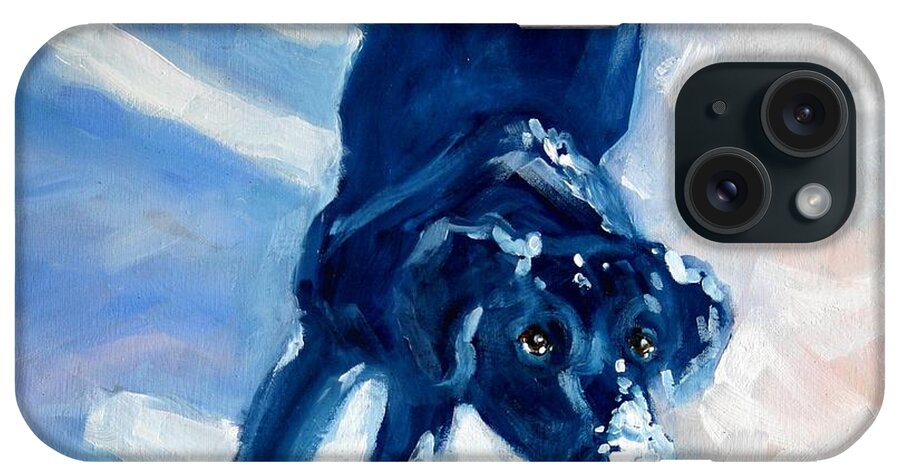 Black Lab iPhone Case featuring the painting Snow Boy by Sheila Wedegis