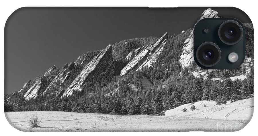Flatirons iPhone Case featuring the photograph Snow Dusted Flatirons Boulder CO Panorama BW by James BO Insogna