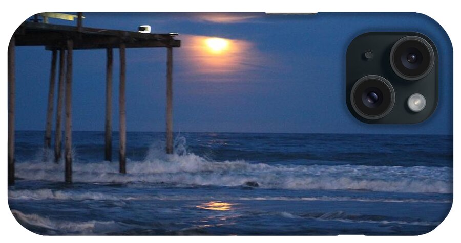 Planet iPhone Case featuring the photograph Snow Moon at the OC Fishing Pier by Robert Banach