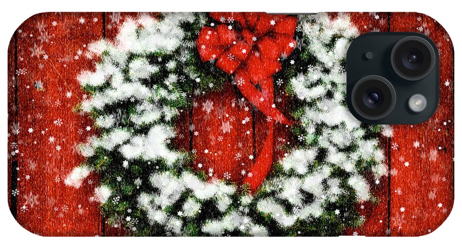 Christmas iPhone Case featuring the photograph Snowy Christmas Wreath by Lois Bryan