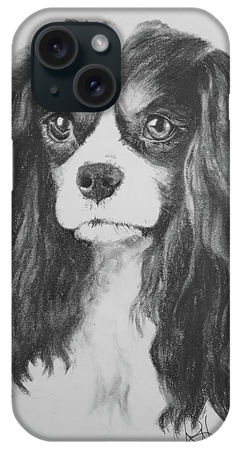 Pet Portrait iPhone Case featuring the drawing So Cavalier by Rachel Bochnia