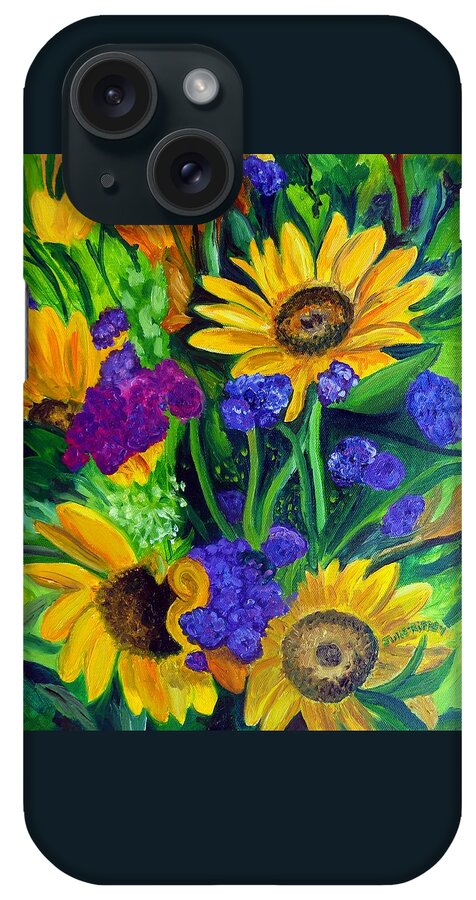 Sunflowers iPhone Case featuring the painting Sunflowers -Soaking Up Sunshine by Julie Brugh Riffey