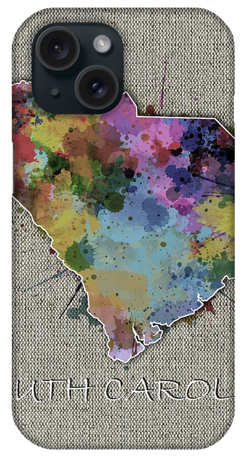 South Carolina iPhone Case featuring the digital art South Carolina Map Color Splatter 5 by Bekim M