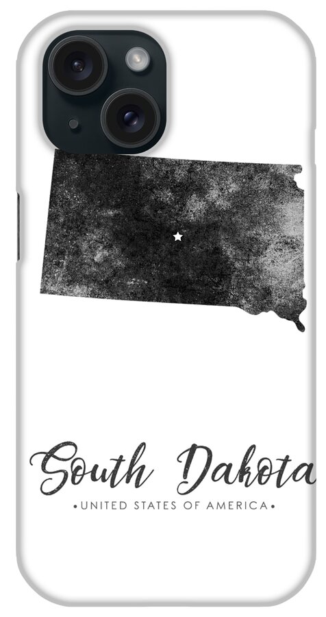 South Dakota iPhone Case featuring the mixed media South Dakota State Map Art - Grunge Silhouette by Studio Grafiikka