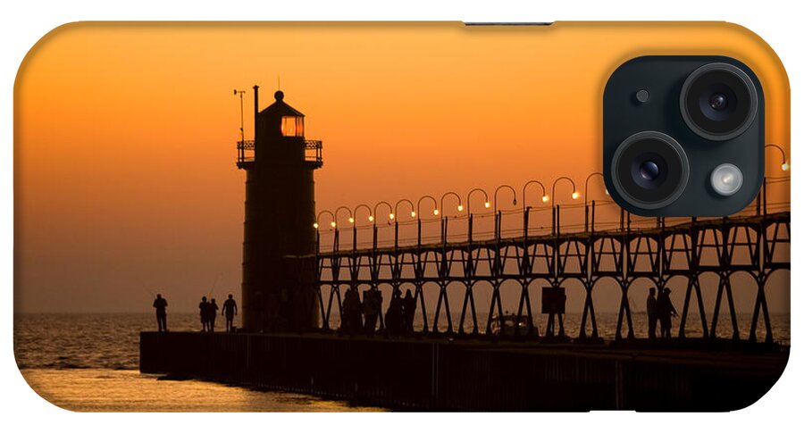 South Haven Lighthouse iPhone Case featuring the photograph South Haven Light At Sunset by Rich S