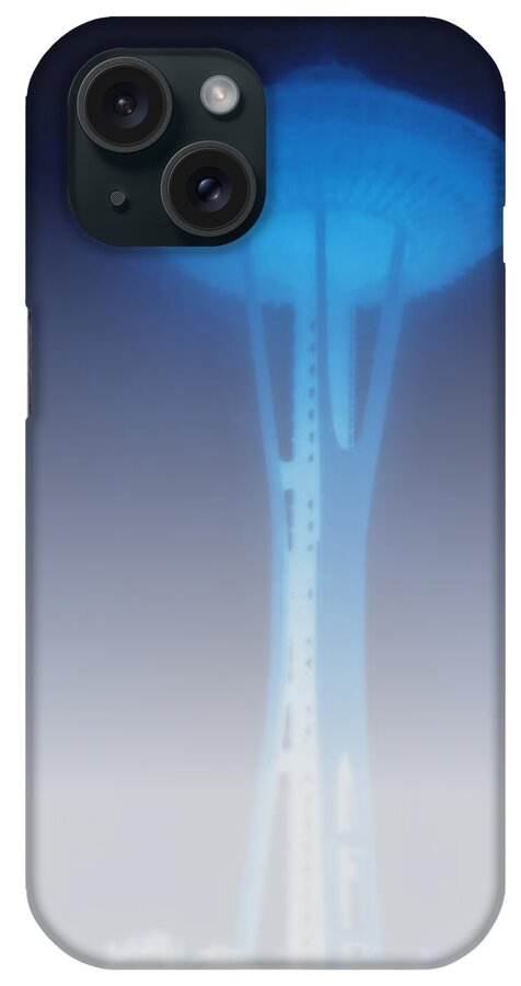Space Needle iPhone Case featuring the photograph Space Needle in serious fog - Seattle WA by Alexandra Till