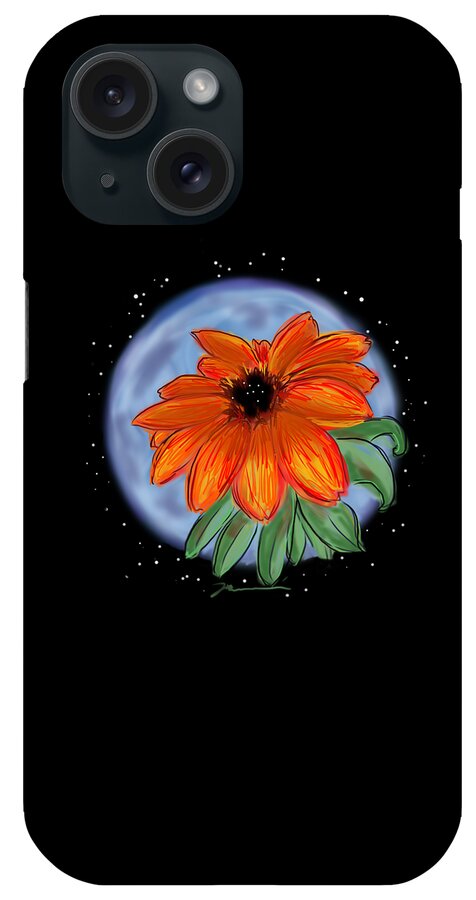 Flower iPhone Case featuring the painting Space Zinnia on black by Jean Pacheco Ravinski