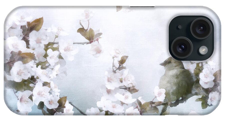 Cherry Tree iPhone Case featuring the mixed media Sparrow on Cherry Branch by Shanina Conway