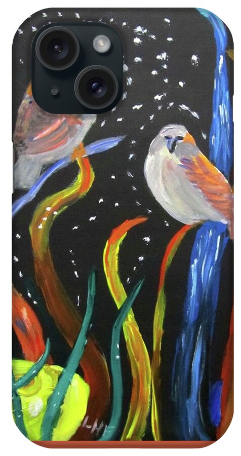 Sparrows iPhone 15 Case featuring the painting Sparrows inspired by Chihuly by Linda Feinberg