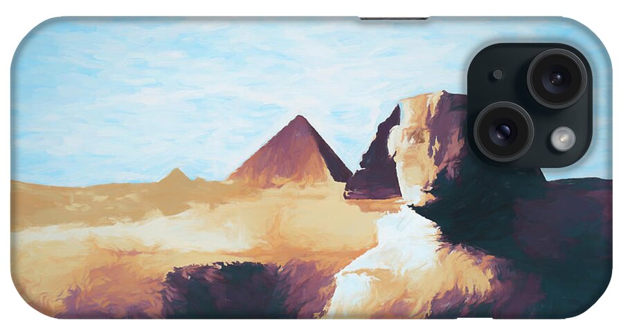 Sphinx iPhone Case featuring the mixed media Sphinx and Pyramids by John S Stewart