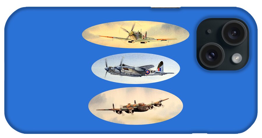 Supermarine Spitfire iPhone Case featuring the painting Spitfire Mosquito Lancaster Collage by Bill Holkham
