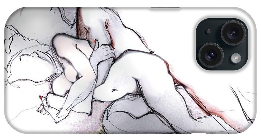 Romantic iPhone Case featuring the mixed media Spooning - Loving Couple by Carolyn Weltman