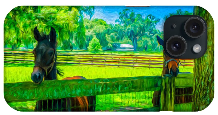 Spring Colts # Ocala Fl # Northern Florida # Florida # Horse Farms # Horse Country # Marion County # iPhone Case featuring the painting Spring colts by Louis Ferreira
