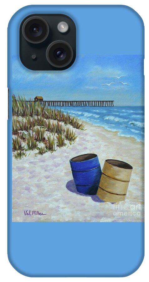 Trash Cans iPhone Case featuring the painting Spring Day on the Beach by Val Miller