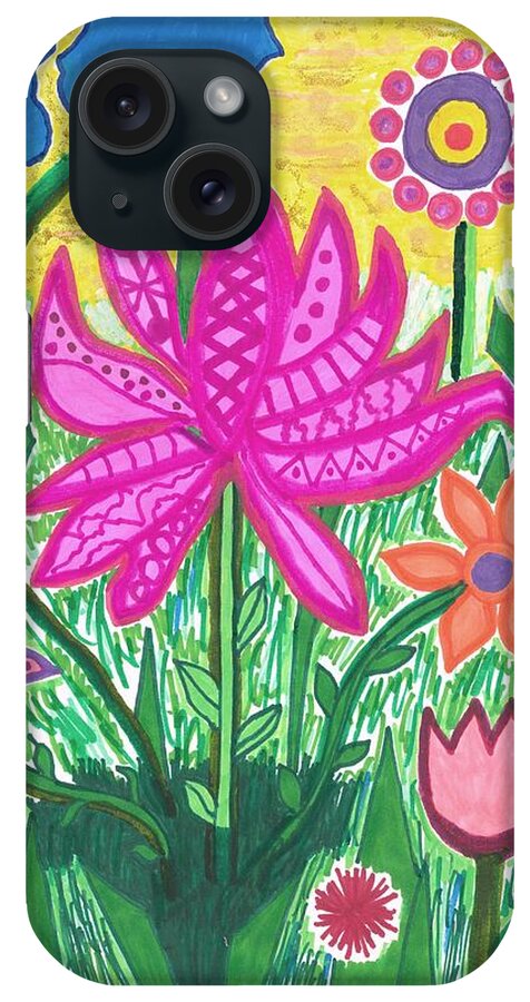 Original Drawing/painting iPhone Case featuring the drawing Springtime Welcome by Susan Schanerman
