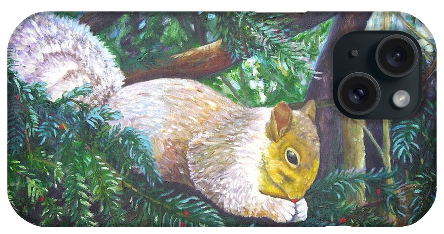 Art iPhone Case featuring the painting Squirrel snacking by Shirley Wellstead