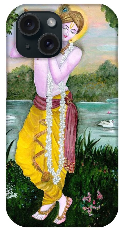 Krishna iPhone Case featuring the painting The divine flute player, Sri Krishna by Tara Krishna