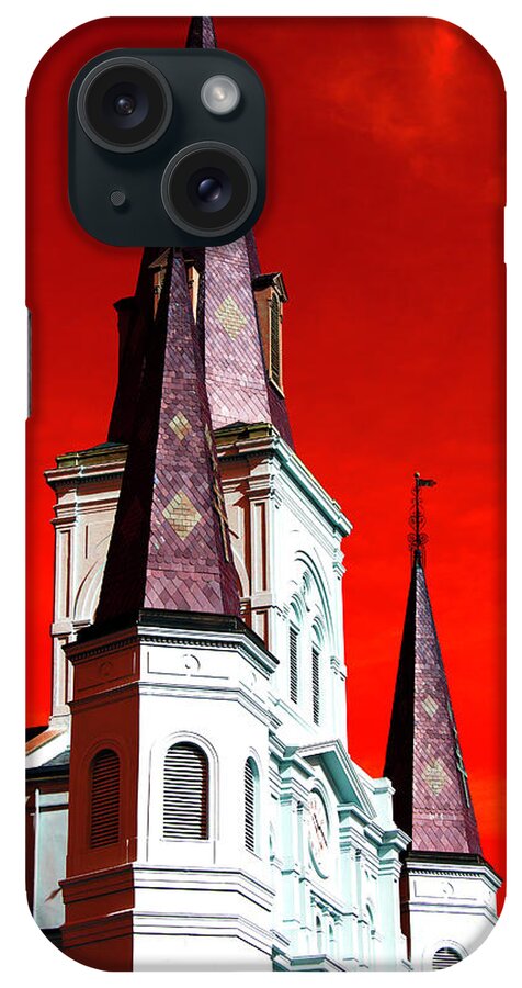 St. Louis Cathedral Towers Pop Art iPhone Case featuring the photograph St. Louis Cathedral Towers Pop Art 2009 by John Rizzuto