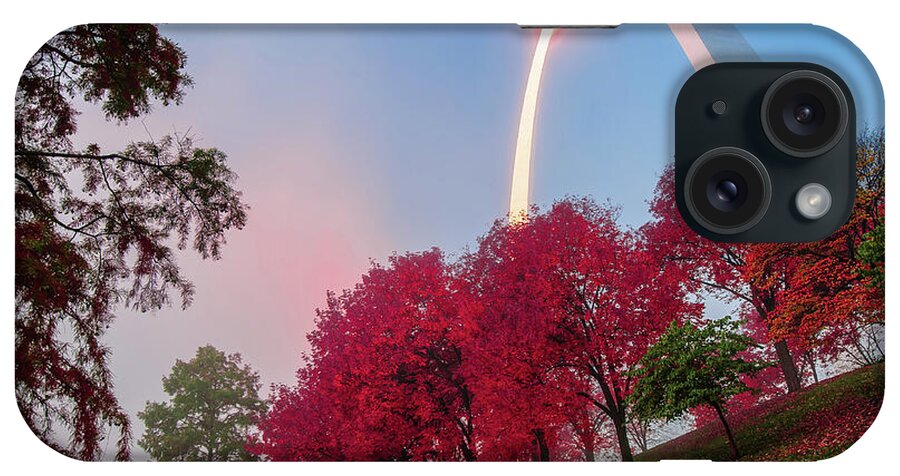 America iPhone Case featuring the photograph St. Louis Gateway Arch Dressed in Red by Gregory Ballos