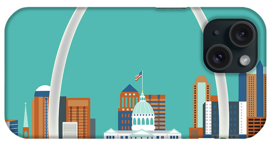 St. Louis iPhone Case featuring the digital art St. Louis Missouri Horizontal Skyline by Karen Young