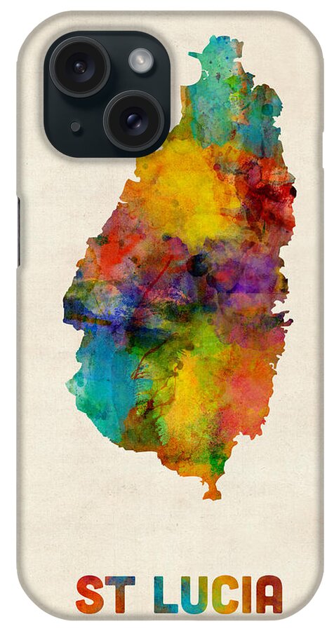 Map Art iPhone Case featuring the digital art St Lucia Watercolor Map by Michael Tompsett