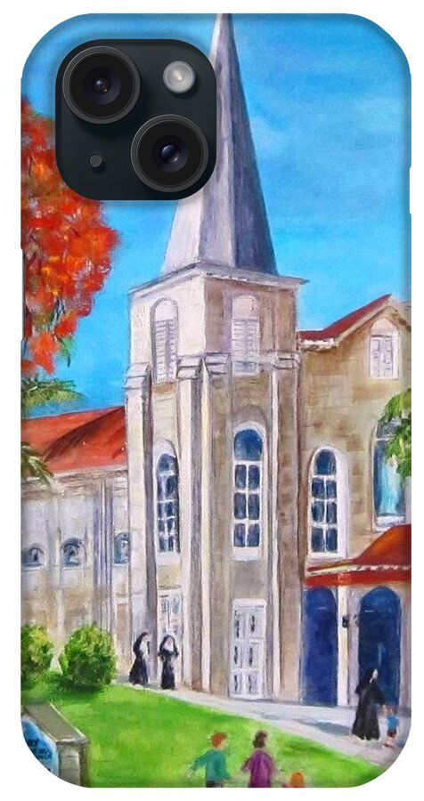 St. Mary's iPhone Case featuring the painting St. Mary's Catholic Church Key West by Linda Cabrera