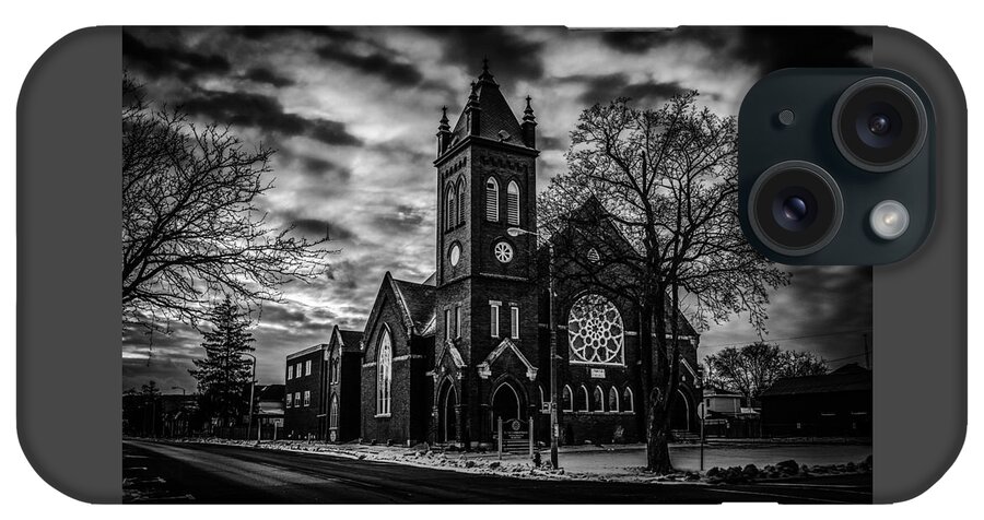 Church iPhone Case featuring the photograph St Pauls United Church Milton Black and White by Karl Anderson