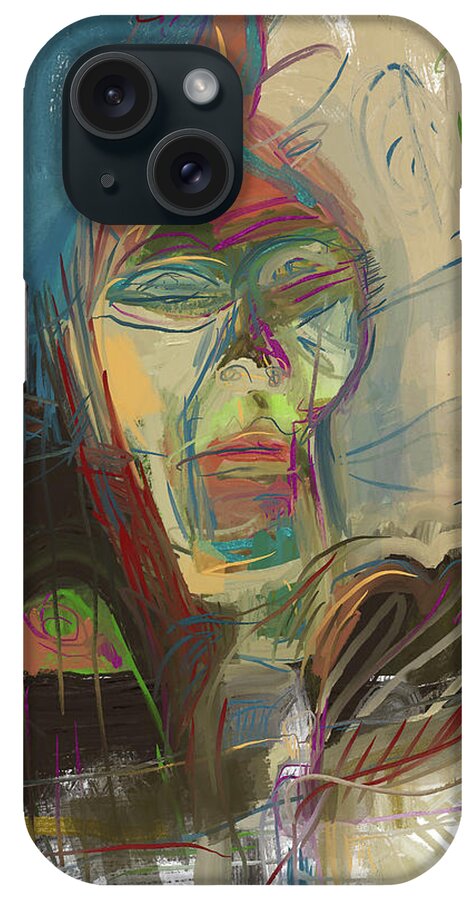 Abstract Portrait iPhone Case featuring the mixed media Stage Fright by Russell Pierce