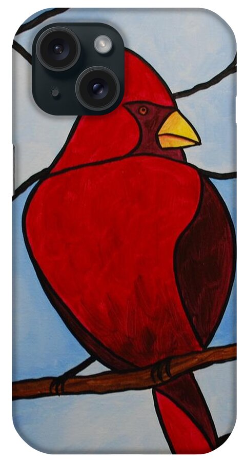 Stained Glass iPhone Case featuring the painting Stained Glass Cardinal by Emily Page