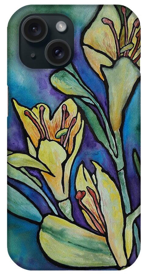 Flowers iPhone Case featuring the painting Stained Glass Flowers by Ruth Kamenev