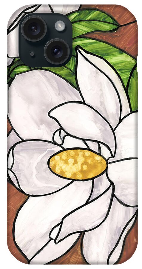 Watercolor iPhone Case featuring the painting Stained Glass Magnolias by Brandy Woods