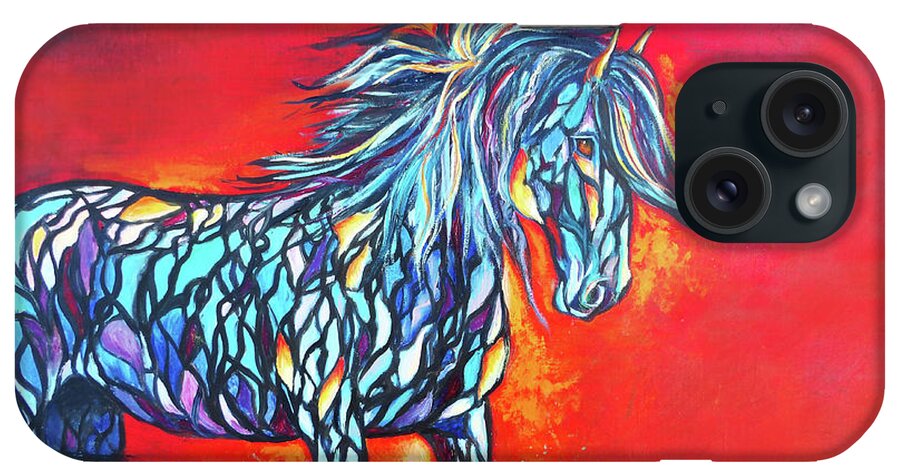 Contemporary Horse Art iPhone Case featuring the painting Stained Glass Stallion by Karen Kennedy Chatham