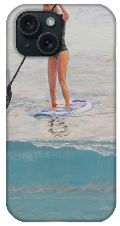 Sup iPhone Case featuring the painting Stand-up Paddleboarder at Waveland by Mike Jenkins