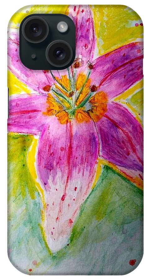 Watercolor iPhone Case featuring the painting Stargazer Lily in the Garden by Stacie Siemsen