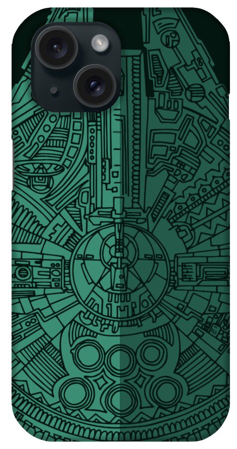 Millennium iPhone Case featuring the mixed media Star Wars Art - Millennium Falcon - Blue Green by Studio Grafiikka