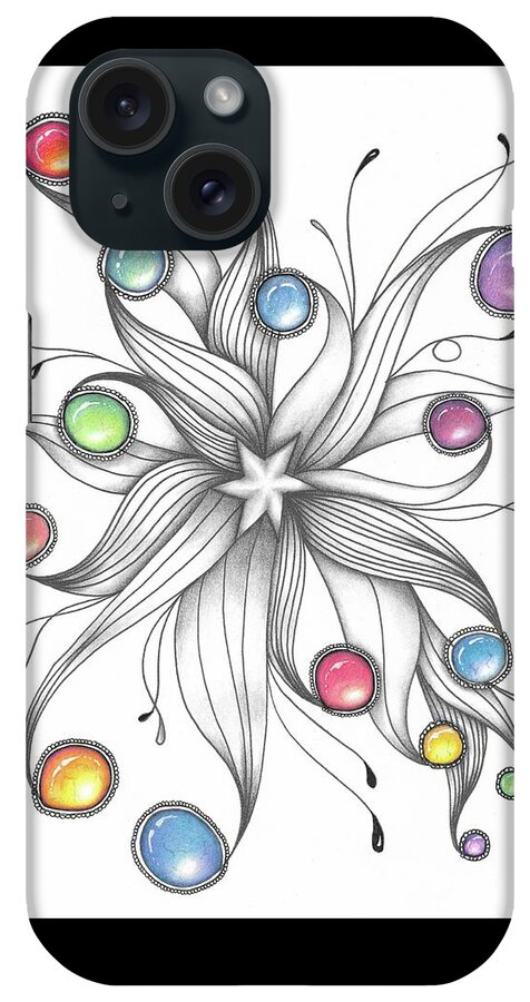 Zentangle iPhone Case featuring the drawing Starburst by Jan Steinle
